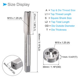 CoCud Tap Dice Tap and Die Set M10 x 1.25 Thread High Speed Steel Machine Screw Tap Land Die Tool Kit for Screw Tapping 1 Set