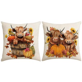 NECXON 2 Pcs Highland Cow Cushion Covers, Highland Cow Gifts Decorative Pillow Covers Scottish Gift for Women Cushion Covers for Sofa Livingrooms Chair and Outdoors (50x50cm)