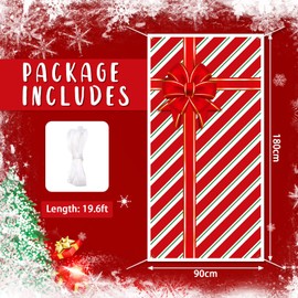 Christmas Bow Door Cover 35 x 71 Inch Indoor Outdoor Door Cover Decoration Vinyl Christmas Door Decorations Gift Box Bow Banner Cover for Front Door Porch Home Xmas Decor