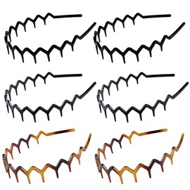 YONOY 6Pcs Zig Zag Shark Tooth Headbands Comb Zigzag Plastic Hoop U Shaped Shark Tooth Hair Bands Wavy teeth Hair Hoop Accessory for Women Lady Girl