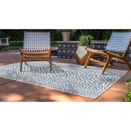 Unique Loom Outdoor Collection Area Rug - Cape Town (9' x 12' Rectangle, Blue/Ivory)