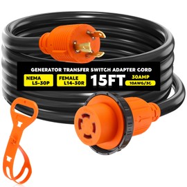 Saysurey NEMA L5-30P to L14-30R Generator Transfer Switch Adapter Cord, 30 Amp Locking L5-30P Male to L14-30R Female Locking Ring Generator to House Inlet Box Adapter, STW 10 AWG, ETL Listed(15ft)