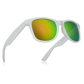 Miobo Retro Mirrored Nerd Sunglasses Unisex Club Style UV400, White Purple, XS