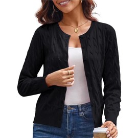 GRACE KARIN Women's Bolero Festive Long Sleeve Cardigan Casual Cardigan Crew Neck Short Cardigan with Buttons, black