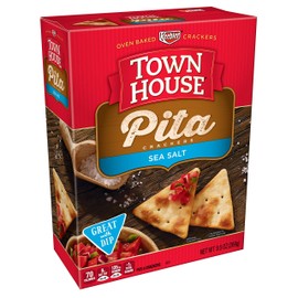 Town House Pita Crackers, Baked Snack Crackers, Lunch Snacks, Sea Salt, 9.5oz Box (1 Box)