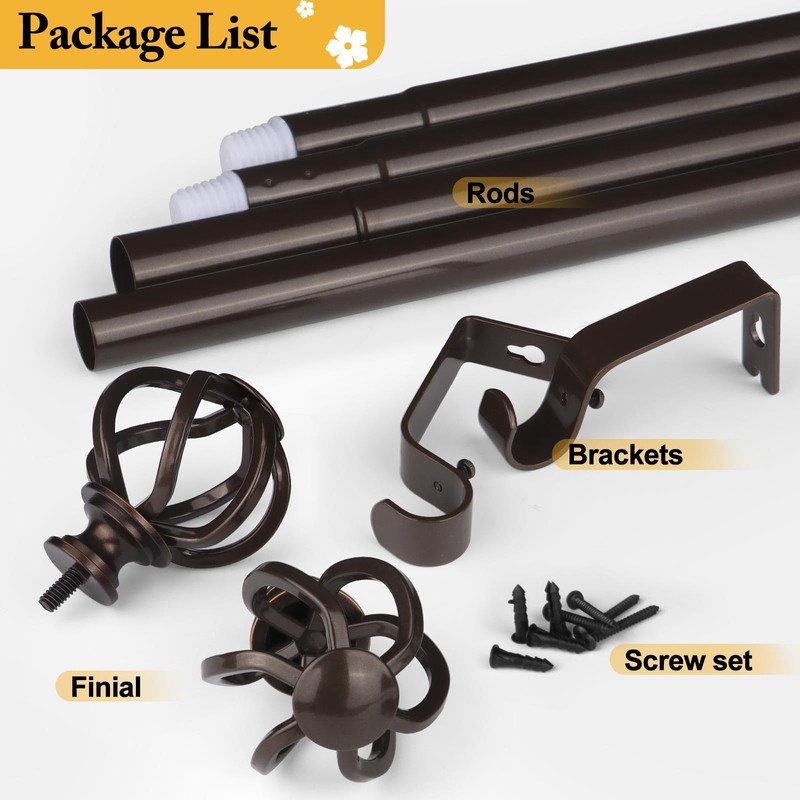Bronze Curtain Rods for Windows 48 to 84 Inch, USFOOK