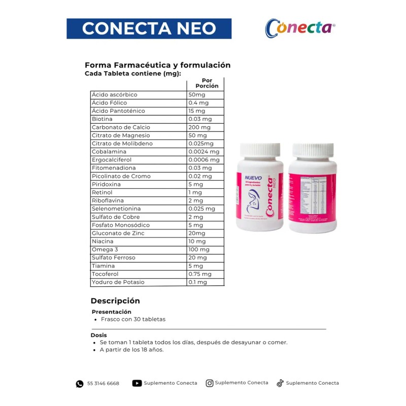 Conecta Neo Nutrición Esencial Mamá Bebé Tabs Sabor