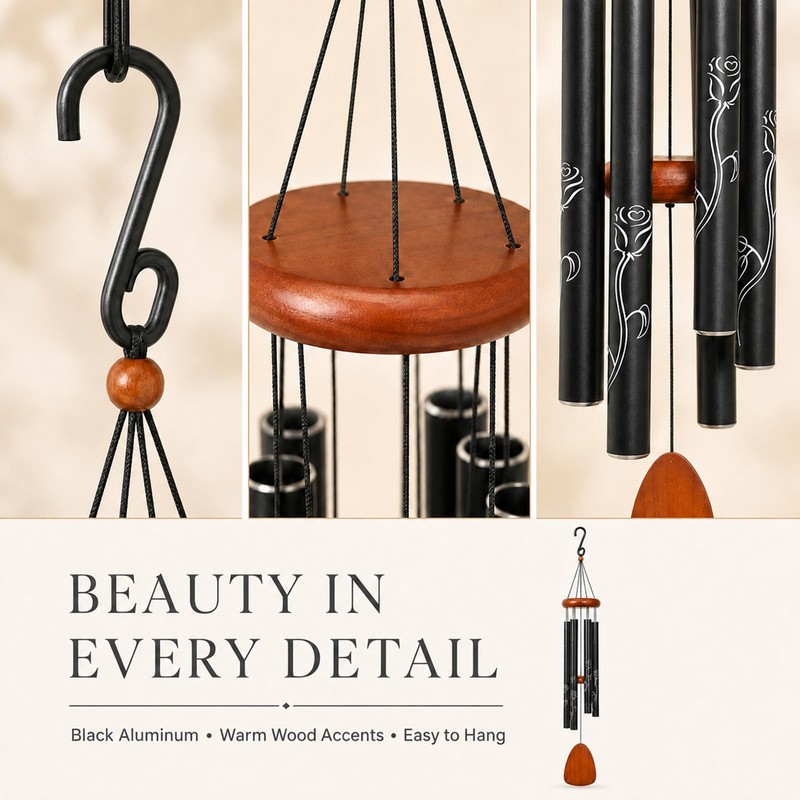 Wind Chimes for Outside, 35 Inch Aluminum Rose Memorial Chime