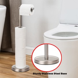 Toilet Paper Holder Stand, Free Standing Toilet Paper Holder Stand with Reserve for 4 More Rolls, SUS304 Stainless Steel Sturdy Base (Brushed Nickel)