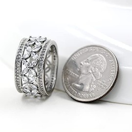 Uloveido 12MM Silver Tone Wide Band Butterfly Statement Rings Marquise CZ Luxury Ring for Women Girls Y1209 (Size 8)