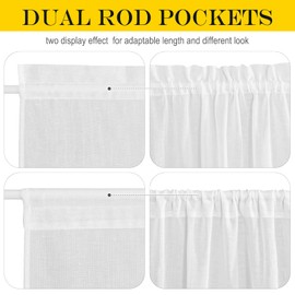 NICETOWN Faux Linen French Door Curtain for Window Sidlight Curtains 72 Inches Long Rod Pocket Kitchen DoorLight-Filtering Privacy Window Decor with Tieback, 12 inch Wide, 1 Panel, White