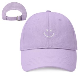 Womens Baseball Caps Adjustable Purple Smiley Face Hat Vintage Embroidered Baseball Hat for Men Women Cute Trendy Design for Golf Tennis