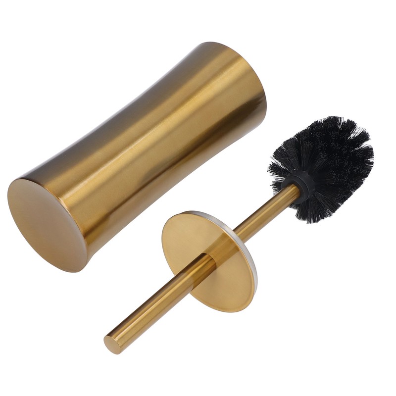 Toilet Brush Set Stainless Steel Gloden Space Saving Soft Durable