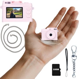 Mini Keychain Camera, Mini Digital Camera, X2 Camera, Wide Angle Lens, 1.0" LCD Screen, 32GB Included, Nostalgic Photos, Vintage Video Effects, Great Gift Idea, Black (Pink)