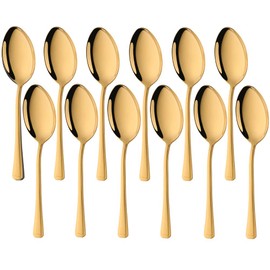 Pack of 12 Dinner Spoons, Buyer Star Gold Stainless Steel Utensils for Home Kitchen or Restaurant, Dishwasher Safe