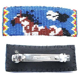 Handmade Beaded Hair Barrette, Native American Style Seed Beads Hair Clip, Western Horse Design Beaded Hair Band for Women.(Blue Horse)