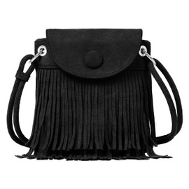 Sunwel Fashion Mini Fringe Purse with Zipper Pockets Cell Phone Bag Crossbody Purse Tassel Shoulder Bag for Women (black)