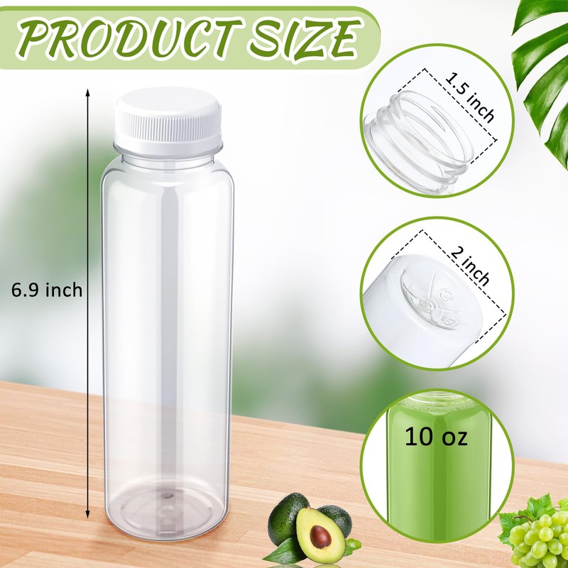 Thenshop 50 Packs 10 oz Plastic Juice Bottles with Caps