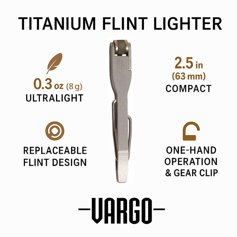 Vargo Titanium Flint Lighter - Compact and Durable Alcohol or