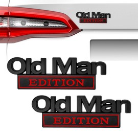 Pack of 2 Old Man Edition Car Emblem, 2025 Car Stickers for Men, 3D Metal Stickers, Funny Edition Bumper Stickers for Car, Truck, SUV, Side or Tailgate (Black and Red)