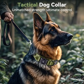 2025 Upgrade Waterproof AirTag Dog Collar, Military Tactical Dog Collar with AirTag Holder, Comfortable Control Handle and Metal Buckle, GPS Dog Collar Holder for Medium to Large Dogs (ArmyGreen, L)