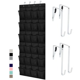 GORILLA GRIP Over the Door Shoe Organizer, 24 Large Breathable Mesh Pockets, Space Saving Hanging Storage Holder, Closet Rack Hanger Holds Up to 40 lbs, Hangs on Closets for Shoes, Accessories, Black