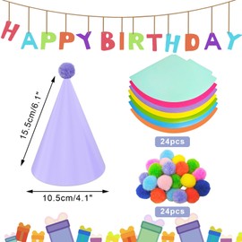 QZV 24 Pack Birthday Party Hats,8 Colors Cone Party Hat for Kids Adults Pets, Pastel Paper Hats for Birthday, Baby Shower, Anniversary, Housewarming Party