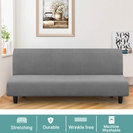 Turquoize Stretch Futon Cover Sofa Bed Cover Armless Sofa Cover Futon Couch Cover Sofa Slipcover Furniture Protector with Elastic Bottom Feature Thick Soft Checked Jacquard Fabric, Dove