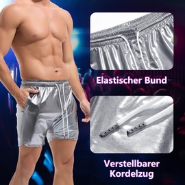 Amy Coulee Metal Shorts Men's Shiny Night Club Disco Party Shiny Shorts, silver