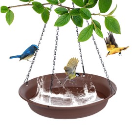 VUWEZ Hanging Bird Bath, Hanging Bird Water Feeder for Outdoors, Feeder Bowl, 1 Pack Birdbath Tray Accessories for Outside, Plastic Birdbaths Tray for Garden Patio Decoration (14", Chocolate)