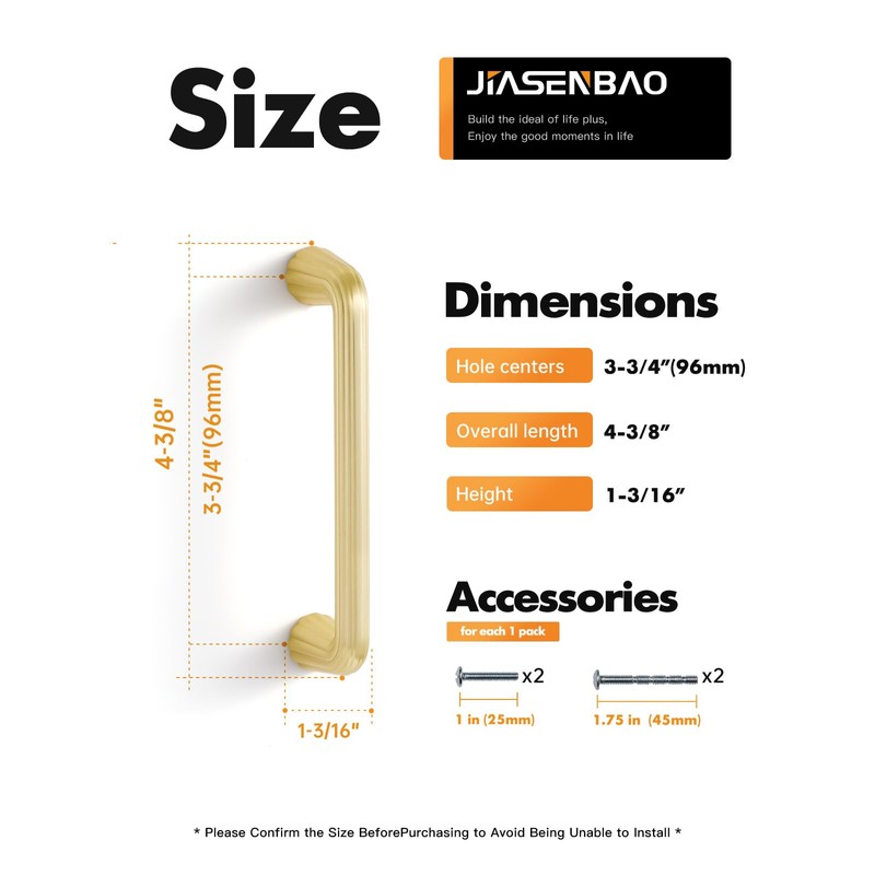 JIASENBAO 5 Pack Gold Cabinet Pulls 3.75" Hole Center Brushed