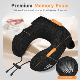 Joytential Travel Neck Pillow with Large Hood for Long Flights, Privacy Hooded Plane Pillow with Skin-Friendly Cover, Comfort Memory Foam, Travel Pillows for Road Trip, Airplane, Office Rest (Black)