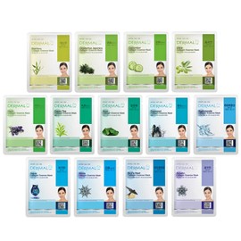 Dermal Korea Collagen Essence Full Face Facial Mask Sheet 13 Green Combo Pack - Skin Soothing                                                         