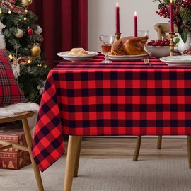 XWZO Red and Black Checkered Tablecloth Rectangle - Waterproof, Oil-Proof and Spill-Proof Wipeable Plaid Table Cloth for Kitchen Dining, Indoor or Outdoor Parties and Daily Use, 60 x 102 Inch