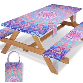 Jobunai 72x30 Picnic Table Cover with Bench Covers Reusable Polyester Camping Tablecloths for Outdoors Camp Trailer Stuff Traveling Road Trip Necessities Retirement Boho Summer Fall Party Decorations