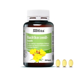 sovita Evening primrose oil capsules with polyunsaturated fatty acids linoleic acid and gamma-linolenic acid as well as natural vitamin E dietary supplement 200 capsules