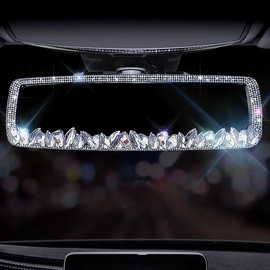 Murimt Bling Car Rearview Mirrors Decorations Rear View Mirror with HD Glass Rhinestones Automotive Interior Mirrors diamond Bling White car Accessories for Women