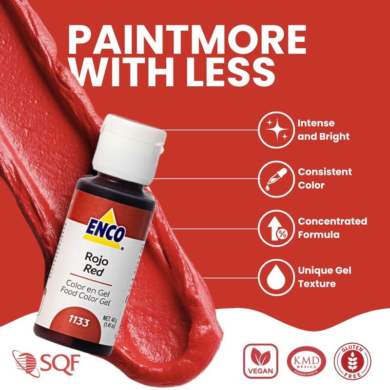 ENCO Food Coloring Gel Red 1.41 oz (40g) Concentrated, Vegan