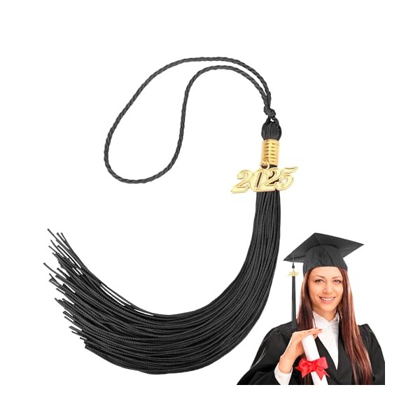 2025 Tassel Graduation, Black Tassels with 2025 Gold Year Date