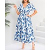 Women Plus Size Floral Dresses Blue White Maxi Summer Casual