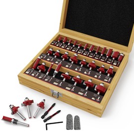 CSOOM 30pcs Professional Woodworking Router Bit Set with Carbide Trimmers Woodworking Tool 8mm Shank with Wooden Storage Box