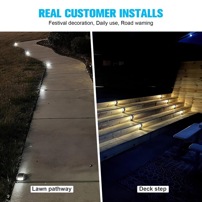 VOLISUN Solar Deck Lights Driveway Dock Lights, 8-Pack Led IP68