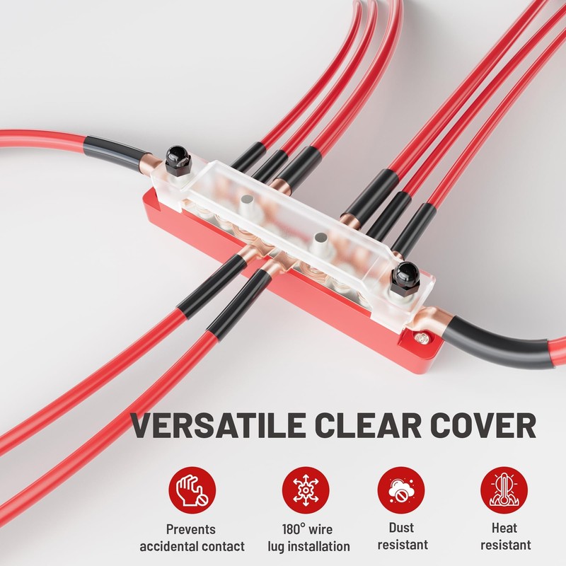 RED WOLF 150A 12V Bus Bar with Cover, 4 x