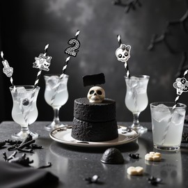 Bad 2 The Bone Drinking Straw Bulk Bad Two the Bone Birthday Supply Black White Skeleton Striped Paper Drinking Straw for Rock and Roll Music Theme 2 Year Old Birthday Boy Decor