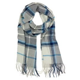 Plum Feathers Super Soft Luxurious Cashmere Feel Winter Scarf (Grey Blue Plaid)
