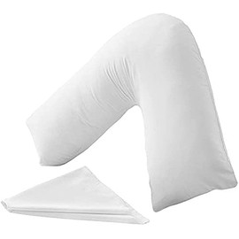 Linen Home® V Shaped Pillowcase White Plain Soft Brushed Microfibre Easy Care, Orthopedic, Nursing, Maternity Neck Support V Pillow Case Cover Only (V Pillowcase, White)