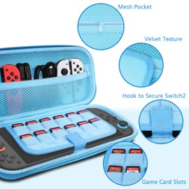 TIKOdirect Carrying Case for Switch2, Pretty Shockproof Portable Travel Bag with Glitter and Beautiful Patterns, Blue
