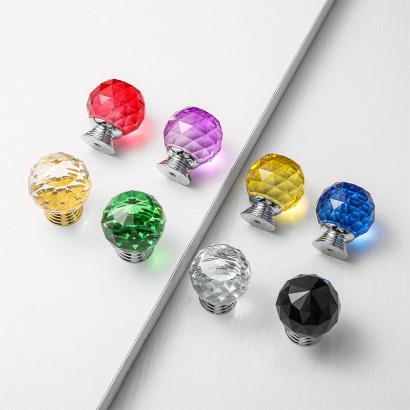 FEEIMOL Pack of 6 Colourful Crystal Cabinet Knobs, Drawer Handles,