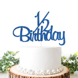 Helewilk - Decoración para tartas de cumpleaños de 1/2, cumpleaños de medio año, dulce 6 meses, suministros para decoración de fiesta de cumpleaños, 1/2, con purpurina azul profundo