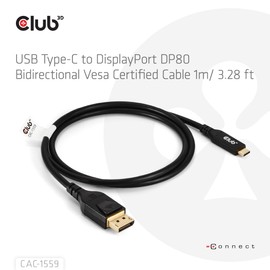 Club 3D CAC-1559 USB Type C Cable to DP 2.1 Bi-Directional VESA DP80 Certified Cable M/M 1m/3.28ft
